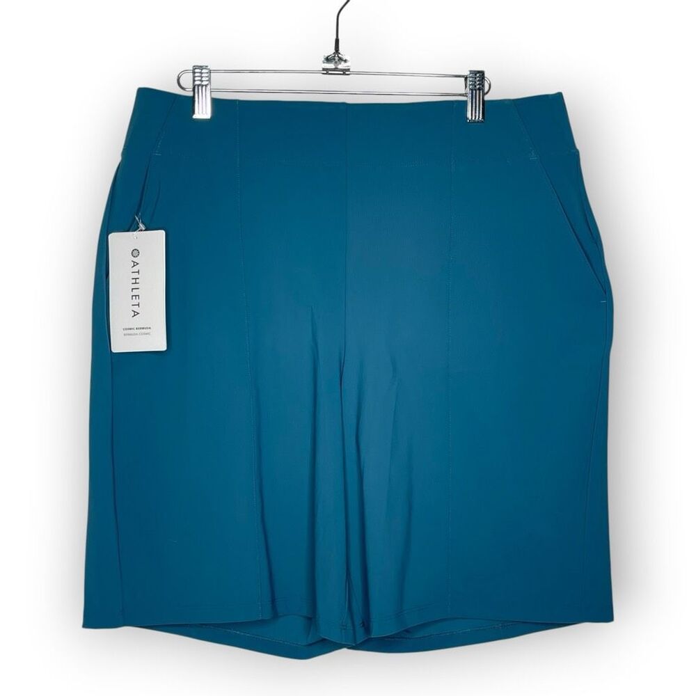 Athleta 11" Cosmic Bermuda Aqua Blue Green Pull On Shorts Women’s Size 16 NWT